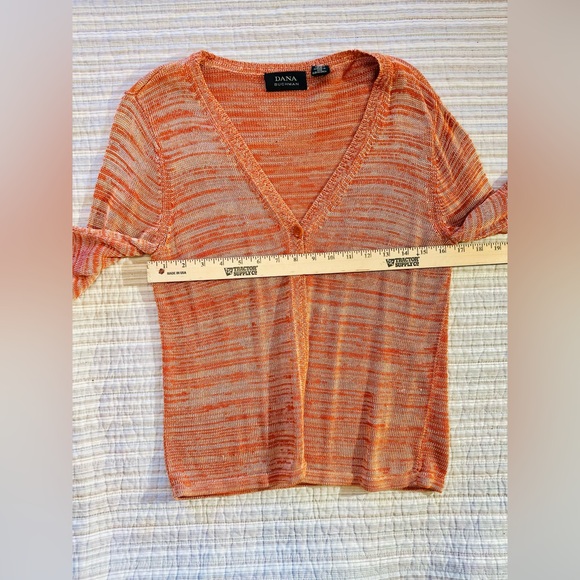 Dana Buchman Orange Cream Striped Knitted Cardigan, Size M - Picture 4 of 8